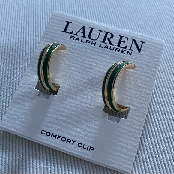 NWT Gold and Hunter Green Clip-On Hoop Earrings - Picture 1 of 4
